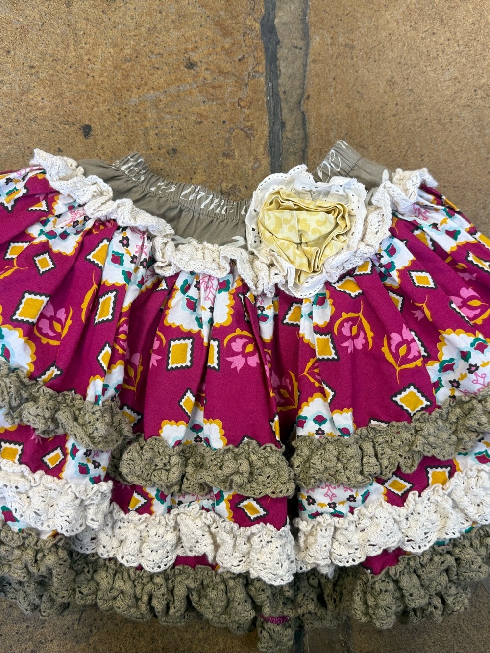 Mustard Pie 6X Girls Magenta Floral Ruffle Skirt with Crochet Trim